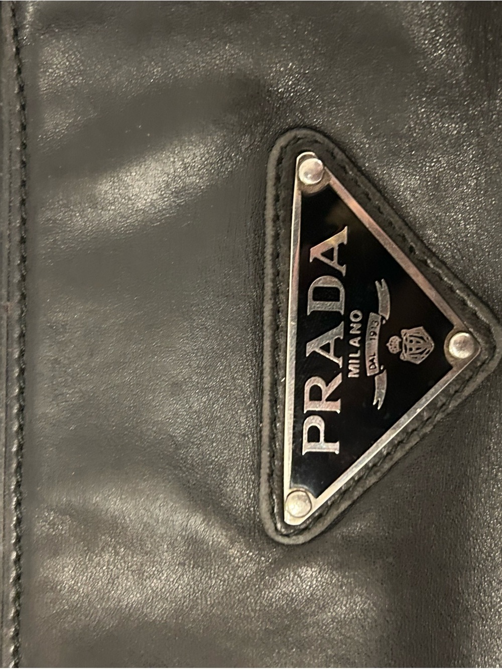 Prada Black Leather Satchel with Triangle Logo - Picture 3 of 8
